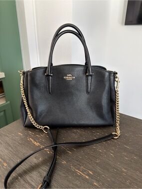 Coach Black Pebbled Leather Satchel Crossbody Gold Hardware EUC